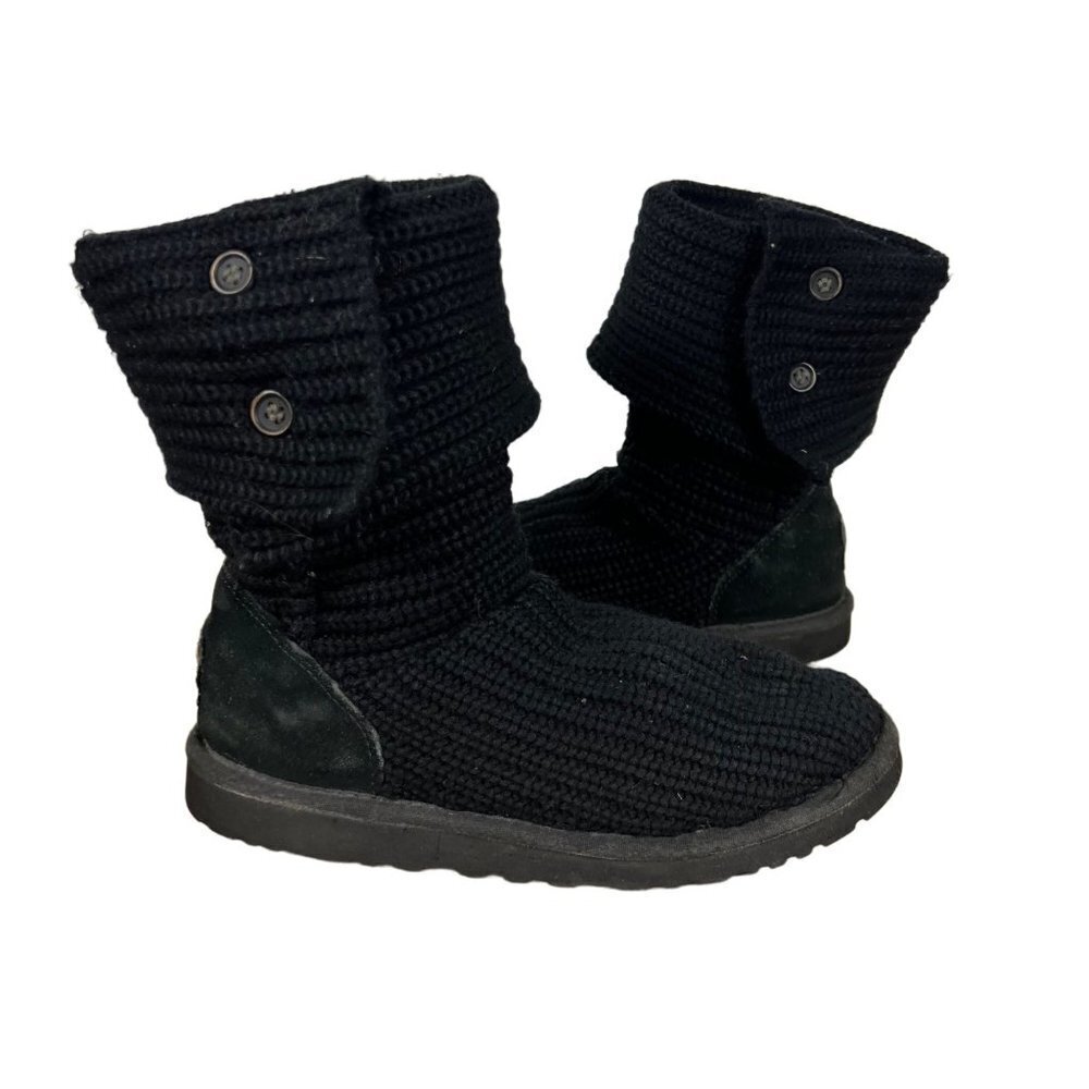 Ugg Black Sweater Ankle Boots Knit Button Detail size 5